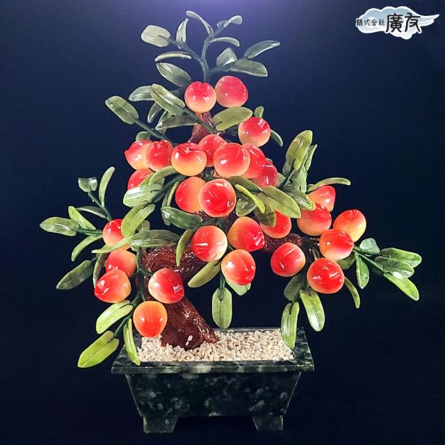 天然石 桃の木 縁起物 中国美術 玉石盆栽 縁起物 翡翠 天然石 桃