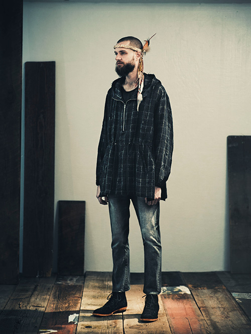 新品 bukht ブフト CHECK LONG ANORAK チェック ロングアノラック B