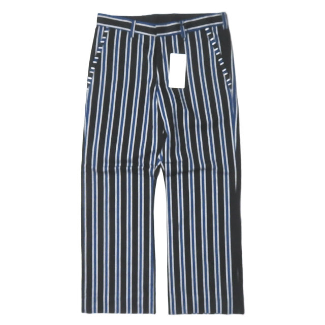 新品 KUON クオン 20AW 日本製 TRIMMED TROUSERS 裂き織りストライプトラウザーズパンツ 2002-PT0708 L BLACK/BLUE
