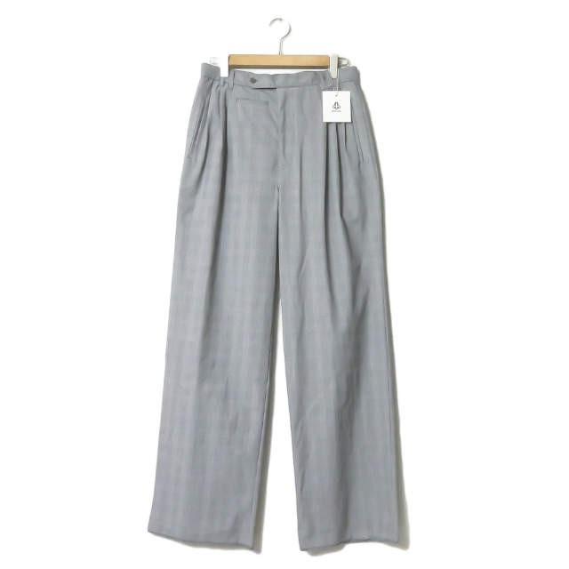 新品 mando マンド 21SS 日本製 GLEN CHECK TUCK WIDE PANTS ポリエステルレーヨン グレンチェック3プリーツバギーパンツ 21198-006 1の通販は