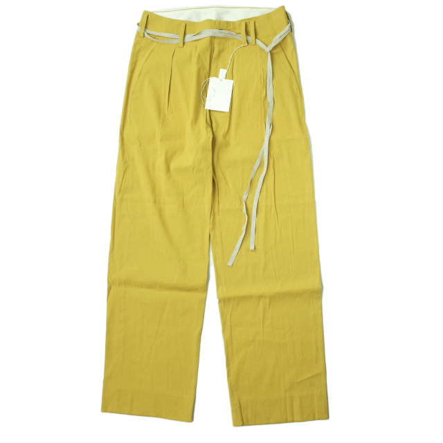 新品 ANCELLM アンセルム 22SS 日本製 LINEN VISCOSE STRAIGHT PANTS リネンヴィスコース ストレートパンツ ANC-PT08 1 YELLOW タック