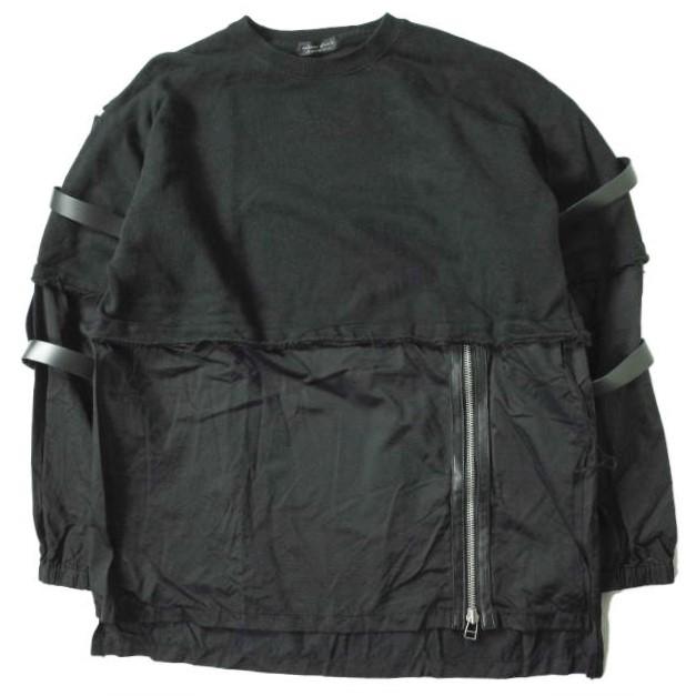 nahezu gleich x ROYAL FLASH ナエツグロイヒ 別注 日本製 ナイロンレイヤードスウェット ブラック トレーナー アームレザーベルトの通販は