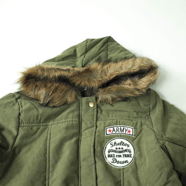 新品 no brand ノーブランド ファー付き フーデッドコート M OLIVE 裏