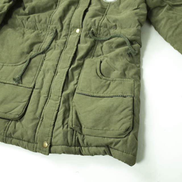 新品 no brand ノーブランド ファー付き フーデッドコート M OLIVE 裏 新品 no brand ノーブランド ファー付き フーデッドコート M OLIVE 裏