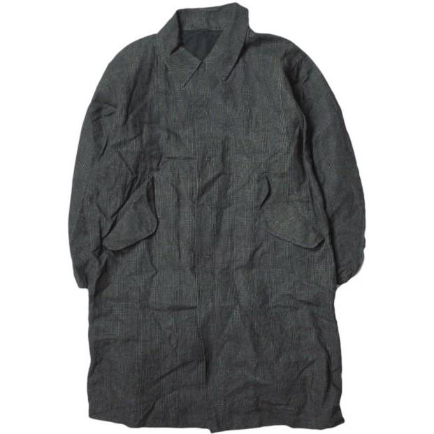KUON クオン 20SS 日本製 麻・墨染チェック シングルコート 2001-CO01 S ダークグレー リネン ステンカラー スプリングコート 久遠の通販は