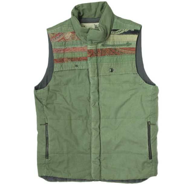 MADE by HEALTH メイドバイヘルス MERROW VEST 民族刺繍 リメイクミリタリー中綿ベスト M オリーブ メローベスト ARMY 解体 再構築