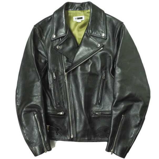 H BEAUTY&YOUTH エイチ 日本製 HORSE LEATHER DOUBLE RIDERS ホースレザーダブルライダースジャケット 1225-299-8014 S ブラック