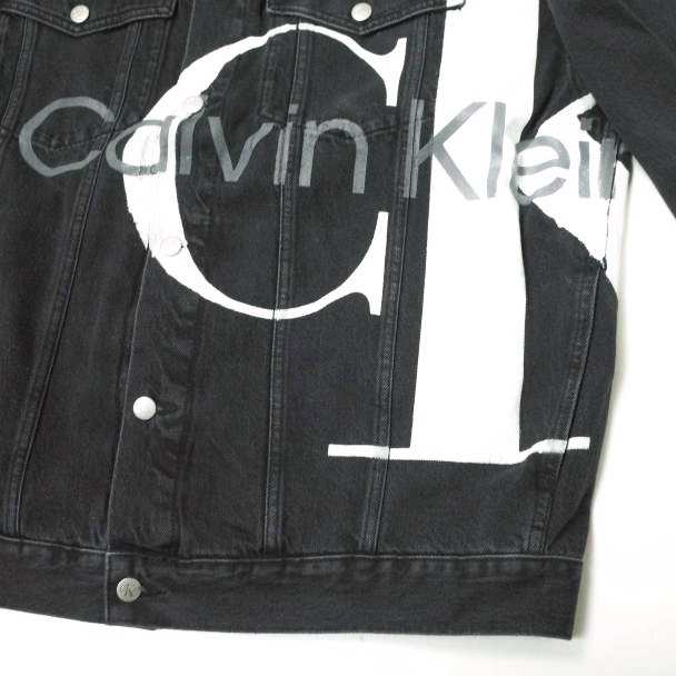 新品 Calvin klein Jeans カルバンクラインジーンズ Extreme Oversized Denim Jacket ロゴペイント  デニムジャケット J319798 M Black