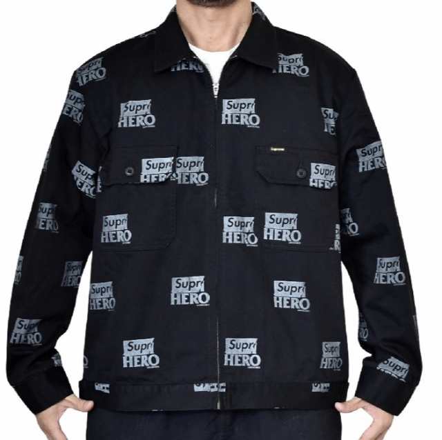 新品 SUPREME x ANTI HERO シュプリーム アンタイヒーロー 22SS 別注 Work Jacket SuprHEROロゴプリント  ワークジャケット XL BLACK