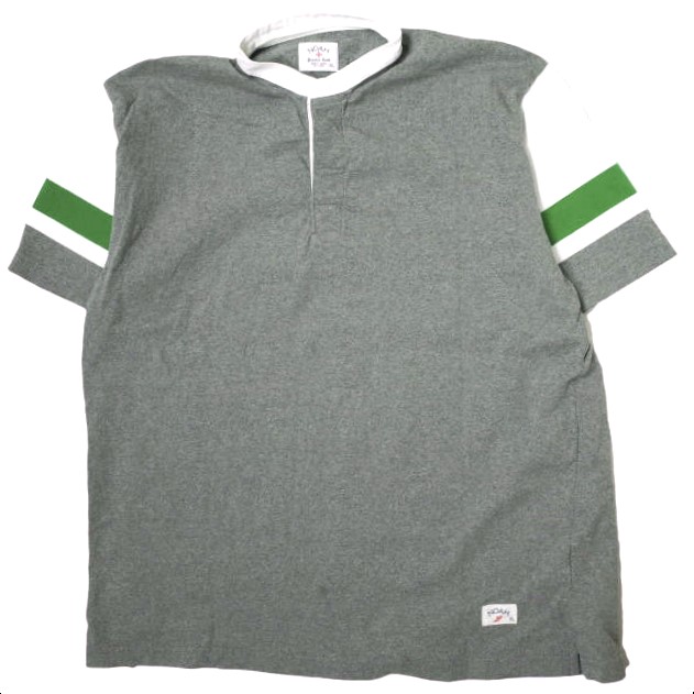 NOAH NYC ノア ニューヨーク 23SS カナダ製 ノーカラーラガーシャツ 23071122003510 XL グレー 半袖 ライン スタンドカラー Tシャツ