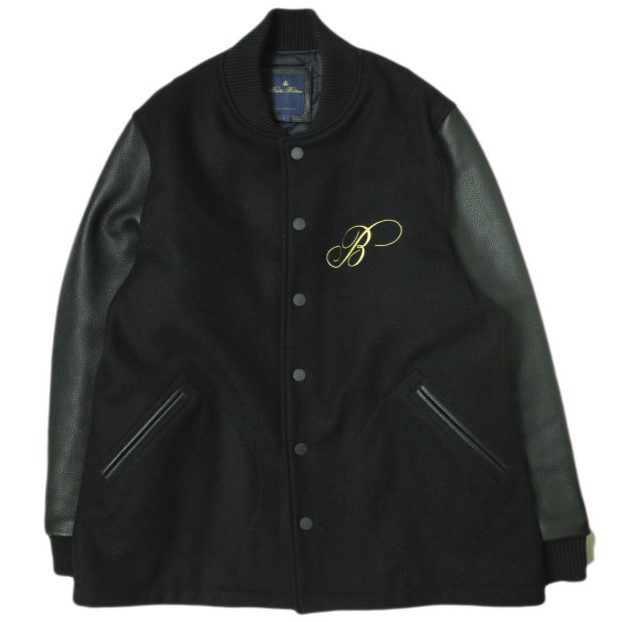 Brooks Brothers x EDIFICE ブルックスブラザーズ エディフィス 22AW 別注 ロゴ刺繍スタジャン L ブラック 袖レザー Varsity Jacket