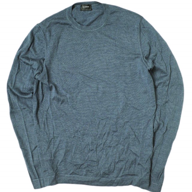 JIL SANDER ジルサンダー イタリア製 ハイゲージクルーネックニット M程度 BLUE セーター 長袖 プルオーバー トップス
