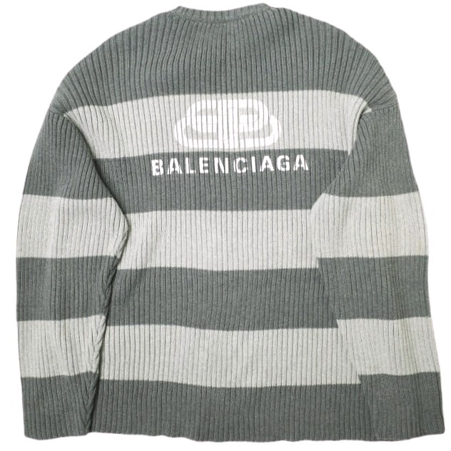 BALENCIAGA バレンシアガ 21SS BORDER BB LOGO KNIT オーバーサイズボーダークルーネックニット ？608760 T3162 XS グレー セーター
