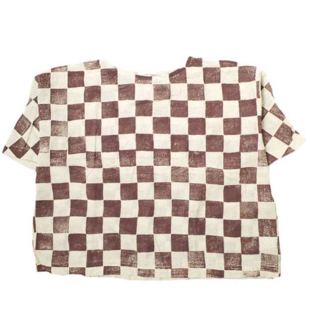 BLACK CRANE ブラッククレーン 23SS Checker Print Top チェッカープリントトップ XS BROWN コットンリネン シャツ ブラウス Tシャツ