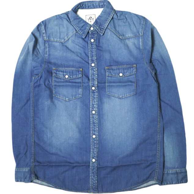 新品 e JEANS イージーンズ 日本製 岡山児島 デニムウエスタンシャツ e105-001 M Mid Blue 長袖 インディゴ 定価31,900円 トップスの通販は