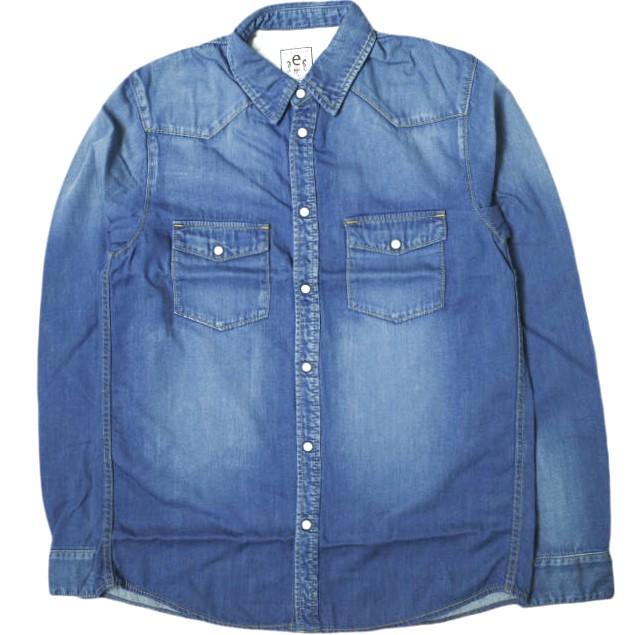 新品 e JEANS イージーンズ 日本製 岡山児島 デニムウエスタンシャツ e105-001 M Mid Blue 長袖 インディゴ 定価31,900円 トップスの通販は 6,197円