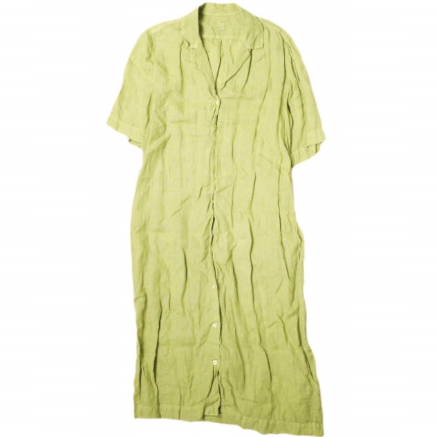 120%LINO 120%リノ オープンカラーハーフスリーブリネンワンピース 64-26-0745-598 40 ピスタチオグリーン シャツ ドレス トップスの通販は