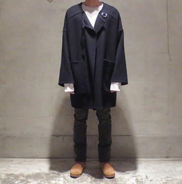 UNUSED アンユーズド 日本製 Collarless Coat BIGシルエット ウールノーカラーストラップコート US1213 3 ネイビー アウター_6