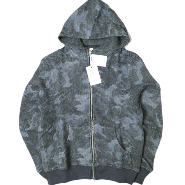 新品 e JEANS イージーンズ 日本製 HONEYCOMB ZIP HOODIE 岡山児島 ハニカム ジップパーカー e903-001 M Indigo Camouflage 定価41,800円