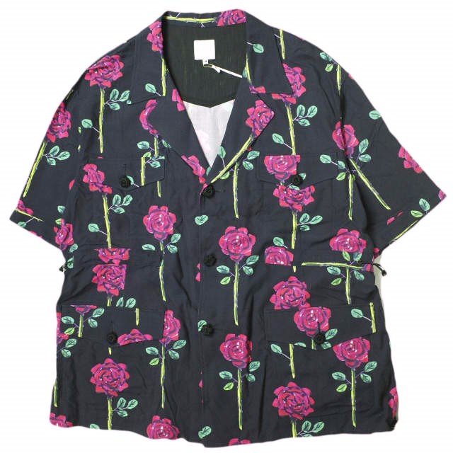 新品 SASQUATCHfabrix. サスクワァッチファブリックス 22SS 日本製 ROSE SAFARI H/S SHIRT ローズサファリシャツ 22SS-SY5-00 M BLACK