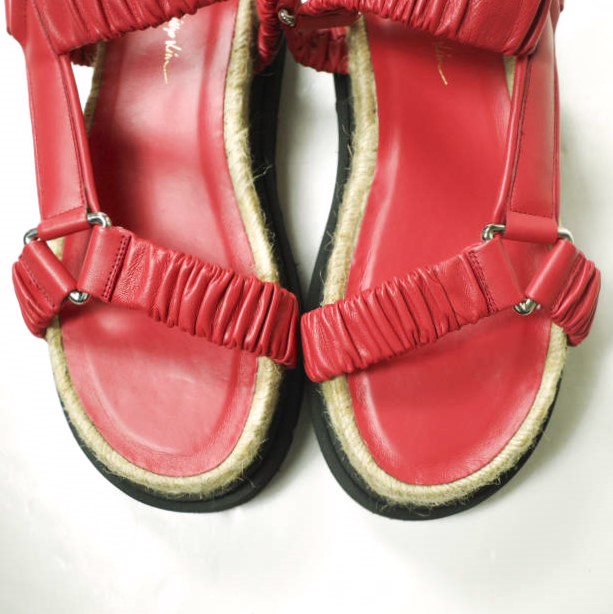 新品 3.1 Phillip Lim フィリップリム STRAPPY PLATFORM SLIDE レザーストラップ プラットフォームサンダル 37(23.5cm) RED 定価86,900円
