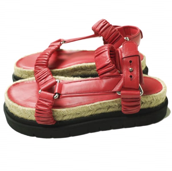 新品 3.1 Phillip Lim フィリップリム STRAPPY PLATFORM SLIDE レザーストラップ プラットフォームサンダル 37(23.5cm) RED 定価86,900円