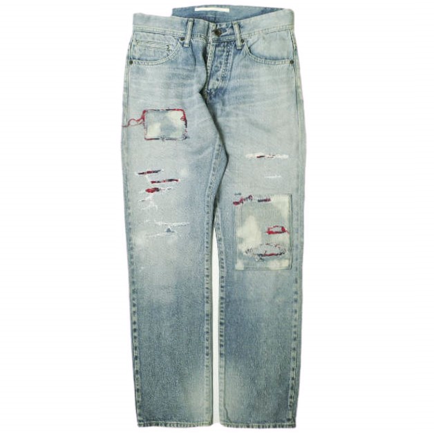 新品 e JEANS イージーンズ 岡山児島 チェックリペアパッチ スリムセルビッチデニムパンツ e-805SV 1 D.INDIGO ジーンズ 定価41,800円