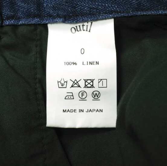 OUTIL ウティ 日本製 PANTALON CHASSIGNOLLES ベルテッドリネンヘリンボーンデニムパンツ 0 INDIGO ユニセックス ボトムス