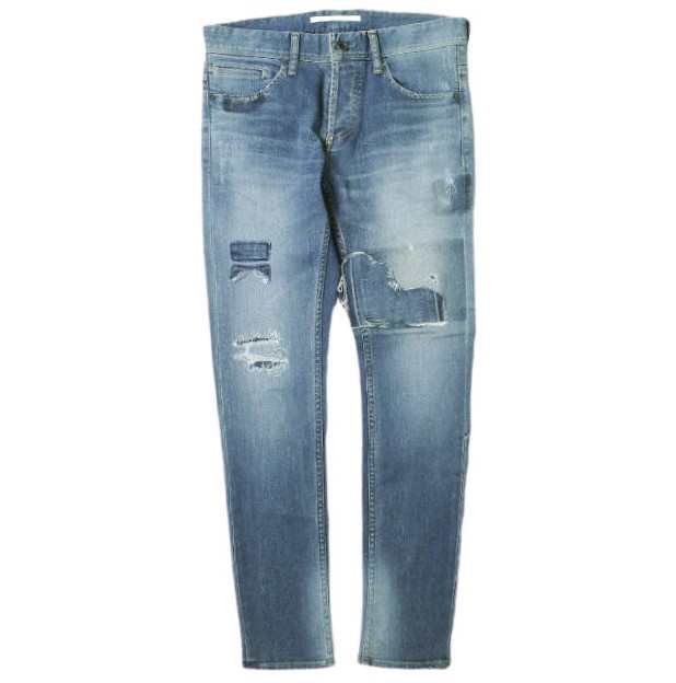 新品 e JEANS イージーンズ SLIM 岡山児島 リペアパッチ加工 ストレッチスリムデニムパンツ 173200601 2 mid majolica blue 定価38,500円の通販は