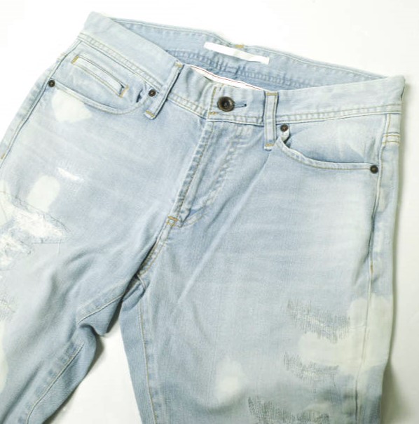 新品 e JEANS イージーンズ TAPERED 岡山児島 リペア＆ブリーチ加工 