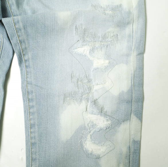 新品 e JEANS イージーンズ TAPERED 岡山児島 リペア＆ブリーチ加工 