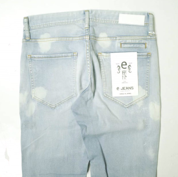 新品 e JEANS イージーンズ TAPERED 岡山児島 リペア＆ブリーチ加工 