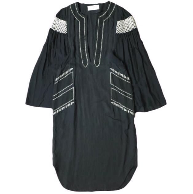 Mame Kurogouchi マメクロゴウチ 17SS 日本製 フレアスリーブエスニックドレス MM17SS-DR079 1 ネイビー ワンピース 刺繍 トップスの通販は