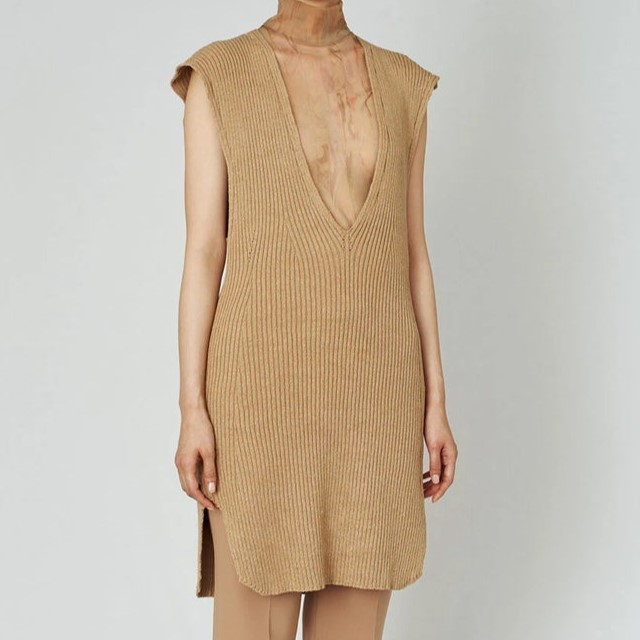 新品 Mame Kurogouchi マメクロゴウチ 22SS Washable Linen Knitted Vest ウォッシャブルリネンニットベスト MM22SS-KN021 1 BROWN_2