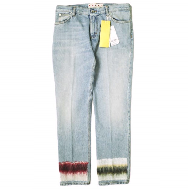 新品 MARNI マルニ 22AW イタリア製 モヘアパッチデニムパンツ PAJD0344L0 38 Indigo 定価133,100円 モヘヤ ジーンズ ジップフライ