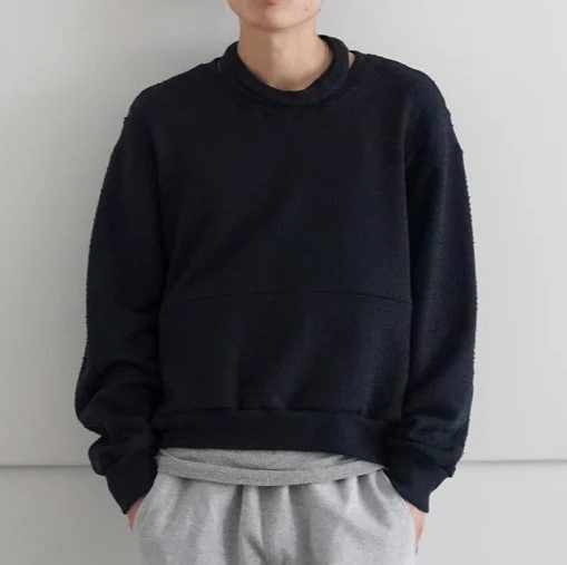 新品 RANDY ランディ 24AW 日本製 LAY ニードルパンチ ネックレススウェットシャツ AW24-RCS01 3 NAVY トレーナー トップス_2