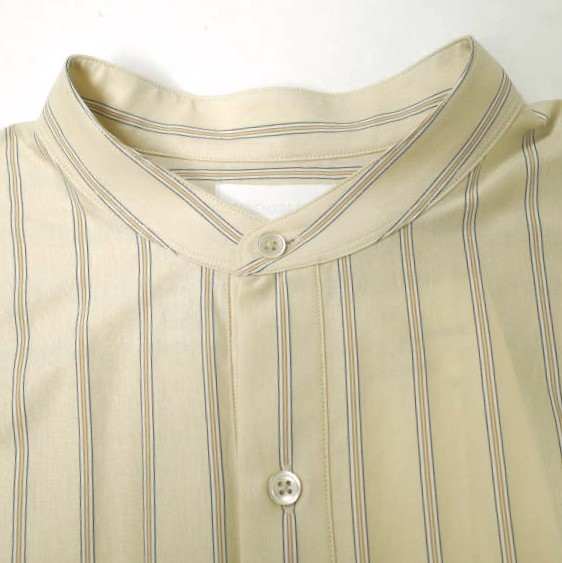 新品 KANEMASA PHIL. カネマサフィル 24AW 日本製 46G Atmosphere Stripe No Collar Pulloverノーカラーシャツ KM24A-026 M BEIGE g20077_3