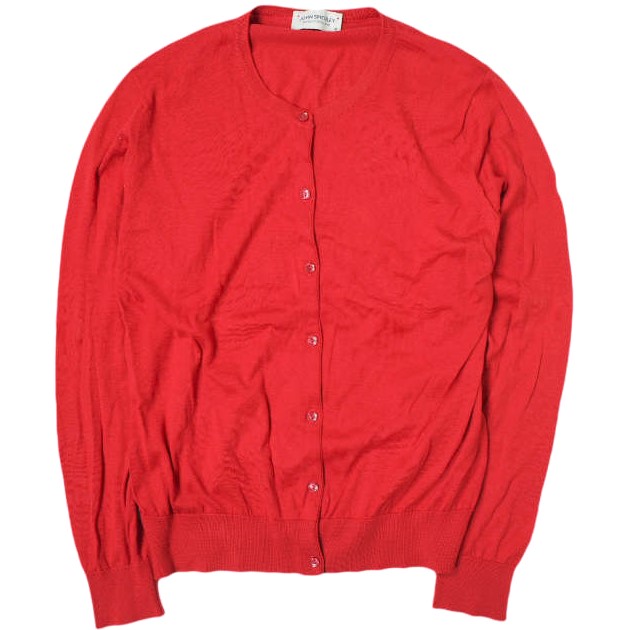 JOHN SMEDLEY ジョンスメドレー イギリス製 シーアイランドコットンクルーネックカーディガン M RED ニット ハイゲージ トップス 6,208円