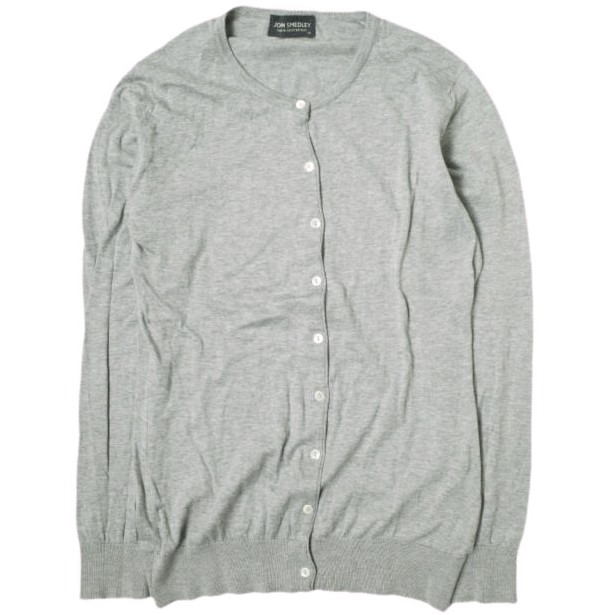 JOHN SMEDLEY ジョンスメドレー イギリス製 シーアイランドコットンクルーネックカーディガン M GRAY ニット ハイゲージ トップスの通販は