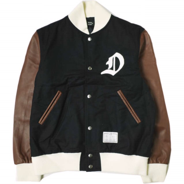 Mr.DEADWAX BROTHERS ミスターデッドワックスブラザーズ STADIUM JACKET 01 袖レザースタジャン Dk.Navy/Brown スタジアムジャケット