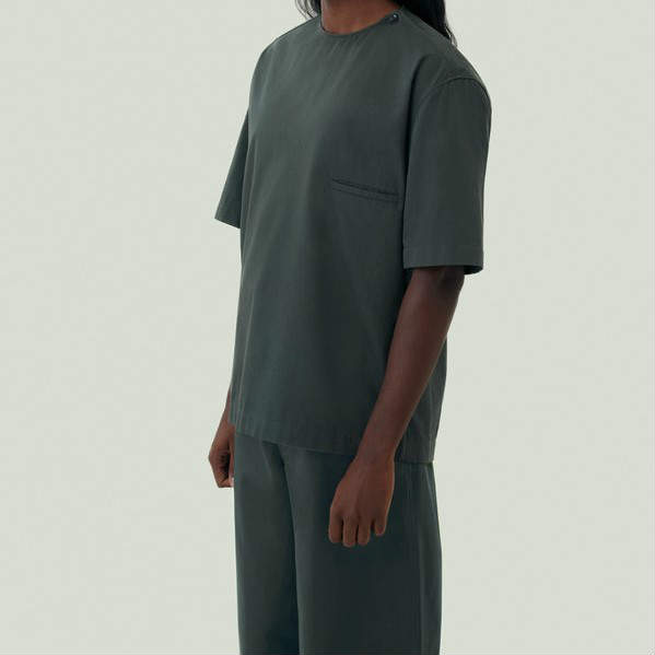 LEMAIRE ルメール 22SS BUTTON NECK TOP コットンツイル ボタンネックプルオーバーシャツ M221 TO132 LF729 46 DARK SLATE GREEN_2