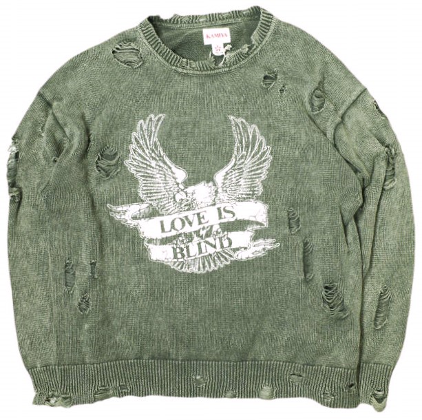 KAMIYA カミヤ 24AW Bleached Print Knit Sweater ブリーチプリントニットセーター G13PO053 L KHAKI MYne MAISON MIHARA YASUHIROの通販は 19,156円