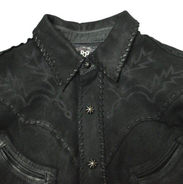 新品 RRL ダブルアールエル シープスキンウエスタンシャツ 782943785001 S ブラック Double RL ラムレザー 定価319,000円 トップスの通販は