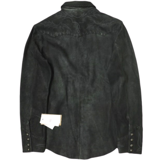 新品 RRL ダブルアールエル シープスキンウエスタンシャツ 782943785001 S ブラック Double RL ラムレザー 定価319,000円 トップスの通販は