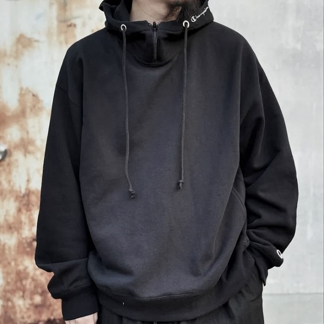 新品 N.HOOLYWOOD x Champion エヌハリウッド チャンピオン 25SS MOCK NECK HOODIE モックネックフーディー C8-B113 L BLACK パーカー_2