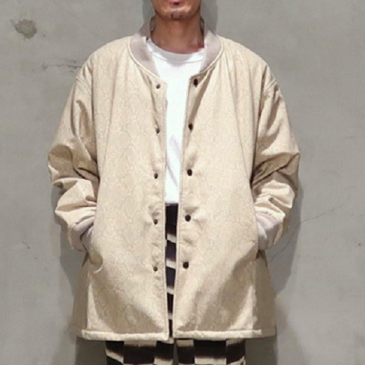 Needles ニードルス 20AW R.C.Sur Coat Faux Lthr Python リブカラーサーコート フェイクレザー パイソン柄 HM080 S Beige 中綿 ブルゾン