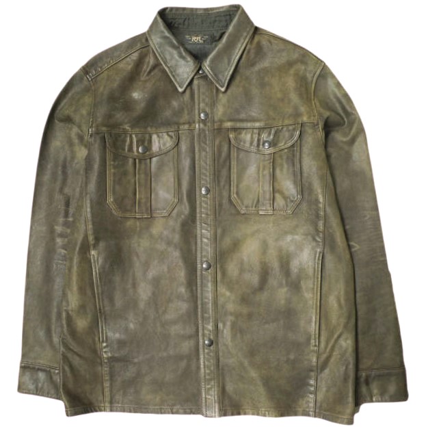 新品 RRL ダブルアールエル 25SS Hand-Distressed Leather Overshirt ハンドディストレストレザーオーバーシャツ M Double RL ジャケット