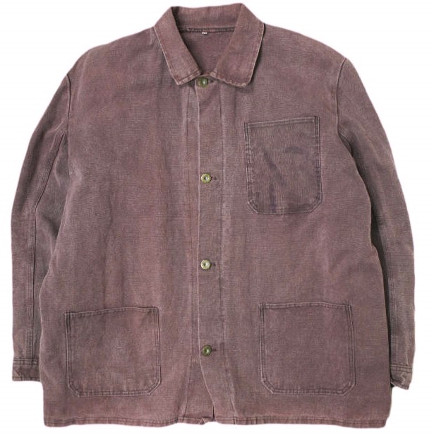 フレンチヴィンテージ 月桂樹ボタン オーバーダイ コットンキャンバス カバーオール 54 パープル ユーロ VINTAGE ワークジャケット