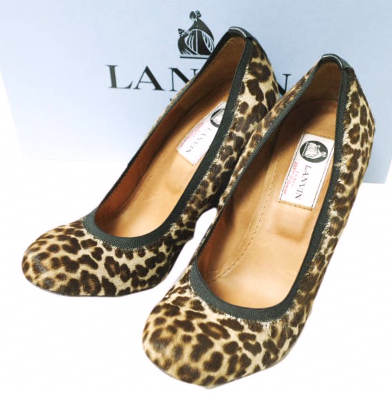 新品 LANVIN ランバン レオパードハラコウェッジソールパンプス 360-49725-391 351/2(22cm) LEOPARD 定価93,450円 バレエシューズ