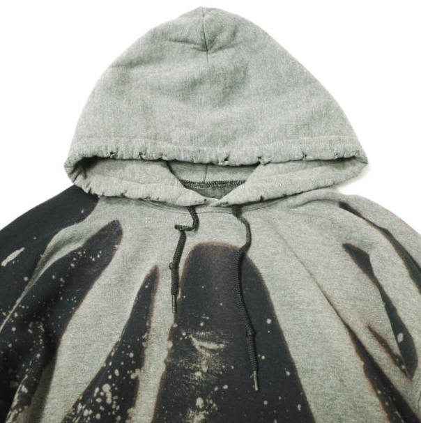 新品 SASQUATCHfabrix. サスクワァッチファブリックス 24AW DESTROY HOODIE ハイパーブリーチ ダメージ加工プルオーバーパーカー L BLACK_4